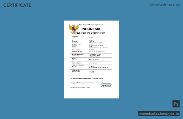 Indonesisches Personenstandsregister: Sterbeurkunde (Word- und PDF-Beispiel)